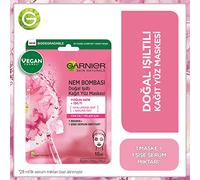 Garnier Moisture Bomb Sakura and Hyaluronic Acid Sheet Mask, Hydrating and Glow Reviving Face Mask For Dull Skin, Biodegradable and Vegan Tissue, 28g