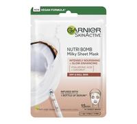 Garnier Nutri Bomb Milky Sheet Face Mask, With Coconut and Hyaluronic Acid for Hydrated Glowing Skin, Intensely Nourishing & Restoring, Cruelty Free & Vegan Tissue Mask, 28g