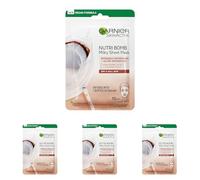 Garnier Nutri Bomb Milky Sheet Mask, With Coconut And Hyaluronic Acid Hydrated Glowing Skin, Intensely Nourishing & Restoring Milky Face Masks, Vegan Tissue (Pack of 4)