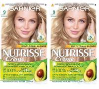 Garnier Nutrisse Permanent Hair Dye, Natural-looking, hair colour result, For All Hair Types, 9 Light Blonde (Packaging may vary) (Pack of 2)