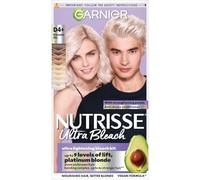 Garnier Nutrisse Ultra Bleach Hair Dye, 4X Stronger Hair, Vegan, D4+ Platinum Blonde. Achieve 100% grey coverage and 9 levels of lift. No-ammonia, vegan for intense platinum blonde results.