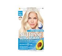 Garnier Nutrisse Ultra Bleach Hair Dye, Vegan, D3+ Cool Blonde. Delivers 100% grey coverage and 8 levels of lift. No-ammonia, vegan for a brilliant, icy cool blonde transformation.