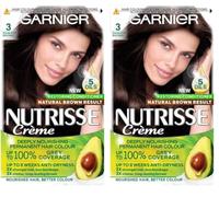 Garnier Nutrisse Ultra Crème Hair Dye, Brown Hair Colour, Ensures 100% Grey Coverage and Intense, Rich 8-W olour, No-Ammonia, Vegan Formula, Beautiful Dark Color, Shade: 3 Darkest Brown