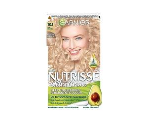 Garnier Nutrisse Ultra Crème Permanent Nourishing Hair Dye, 10.1 Ice Blonde | Up to 100% Grey Coverage, Rich Long-Lasting 8-W olour, 5x Stonger Hair, 2x Shiner Hair, No-Ammonia, Vegan Formula