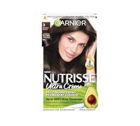 Garnier Nutrisse Ultra Crème Permanent Nourishing Hair Dye, 3 Darkest Brown | Up to 100% Grey Coverage, Rich Long-Lasting 8-W olour, 5x Stonger, 2x Shiner Hair, No-Ammonia, Vegan Formula