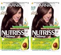 Garnier Nutrisse Ultra Crème Vegan Hair Dye, 5.12 Glacial Brown. Offers 100% grey coverage and cool, sophisticated 8-week colour. This no-ammonia, vegan formula cares for your hair while coloring.