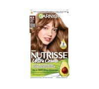 Garnier Nutrisse Ultra Crème Vegan Hair Dye, 6.3 Golden Light Brown. Delivers 100% grey coverage and radiant 8-week golden light brown colour. Gentle, no-ammonia, and vegan for a luminous finish.