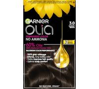 Garnier Olia Permanent Hair Dye, No Ammonia, Full Grey Coverage, Long-lasting Colour & Shine, Vegan Formula, Colour: 3.0 Soft Black, 230g