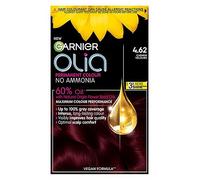 Garnier Olia 4.62 Dark Garnet Red, oil-powered, no-ammonia. 100% grey coverage. Luminous, long-lasting, vibrant dark garnet red hair color with ultimate shine and softness.