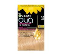 Garnier Olia 9.3 Gold Light Blonde, oil-powered, no-ammonia. 100% grey coverage. Luminous, long-lasting, vibrant gold light blonde color with exceptional shine.