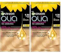 Garnier Olia 9.30 Caramel Gold, oil-powered, no-ammonia. 100% grey coverage. Luminous, long-lasting, vibrant caramel gold hair color with exceptional shine and softness. (Pack of 2)