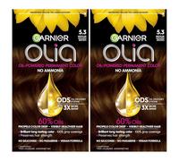 Garnier Olia Hair Color, Ammonia-Free Permanent Hair Dye,Oil-Powered Formula for 100% Gray Coverage&3x Shinier Hair, 5.3 Medium Golden Brown, 2 Count
