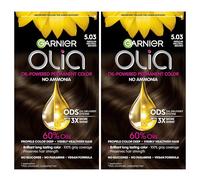 Garnier Olia Hair Color, Ammonia-Free Permanent Hair Dye,Oil-Powered Formula for 100% Gray Coverage&3x Shinier Hair,5.03 Medium Neutral Brown,2 Count