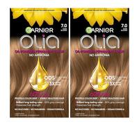 Garnier Olia Hair Color, Ammonia-Free Permanent Hair Dye, Oil-Powered Formula for 100% Gray Coverage and 3x Shinier Hair, 7.0 Dark Blonde, 2 Count