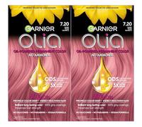 Garnier Olia Hair Color,Ammonia-Free Permanent Hair Dye,Oil-Powered Formula for 100% Gray Coverage and 3xShinier Hair, 7.20 Dark Rose Quartz, 2 Count