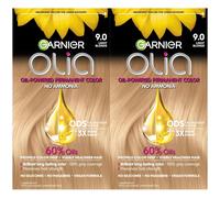 Garnier Olia Hair Color, Ammonia-Free Permanent Hair Dye, Oil-Powered Formula for 100% Gray Coverage and 3x Shinier Hair, 9.0 Light Blonde, 2 Count