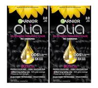 Garnier Olia Hair Color, Ammonia-Free Permanent Hair Dye, Oil-Powered Formula for 100% Gray Coverage and 3x Shinier Hair, 2.0 Soft Black, 2 Count