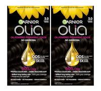 Garnier Olia Hair Color, Ammonia-Free Permanent Hair Dye, Oil-Powered Formula for 100% Gray Coverage and 3x Shinier Hair, 3.0 Darkest Brown, 2 Count