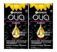 Garnier Olia Hair Color, Ammonia-Free Permanent Hair Dye, Oil-Powered Formula for 100% Gray Coverage and 3x Shinier Hair, 1.0 Black, 2 Count
