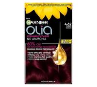 Garnier Olia 4.62 Dark Garnet Red, oil-powered, no-ammonia. 100% grey coverage. Luminous, long-lasting, vibrant dark garnet red hair color with ultimate shine and softness.