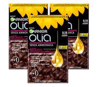 Garnier Olia Permanent Hair Colour, Ammonia Free, Natural Source Flower Oil Dye - Brightening and Nourishing Effect Colour 5.15 Dark Brown - 3 Packs