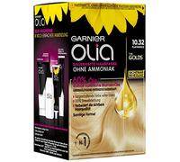 Garnier Olia Permanent Hair Colour without Ammonia, Nourishing Hair Colour for 100% Grey Hair Coverage, The Golds, 10.32 Platinum Gold (Blonde) Pack of 3