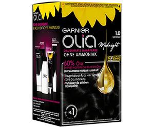 Garnier Olia Permanent Hair Colour without Ammonia, with Nourishing and Natural Oils, Full Grey Hair Coverage, Permanent Colouration, No. 1.0 Black, 3 x 1 Piece