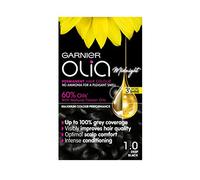 Garnier Olia Permanent Hair Dye, No Ammonia, Full Grey Coverage, Long-lasting Colour & Shine, Vegan Formula, Colour: 1.0 Deep Black, 230g