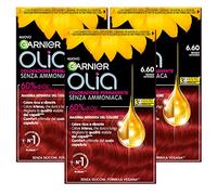 Garnier Olia Permanent Hair Dye Without Ammonia Colouring with Flower Oils of Natural Origin with Brightening and Nourishing Action, Colour 6.60 Intense Red - 3 Packs
