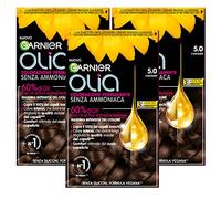 Garnier Olia Permanent Hair Dye Without Ammonia Colouring with Flower Oils of Natural Origin with Brightening and Nourishing Action, Colour 5.0 Brown - 3 Packs