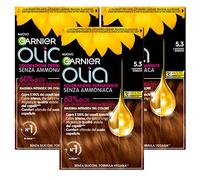 Garnier Olia Permanent Hair Dye Without Ammonia Colouring with Flower Oils of Natural Origin with Brightening and Nourishing Action, Colour 5.3 Golden Brown - 3 Packs