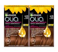 Garnier Olia Permanent Hair Dye Without Ammonia Colouring with Flower Oils of Natural Origin with Brightening and Nourishing Action, Colour 6.35 Light Brown Chocolate - 2 Packs