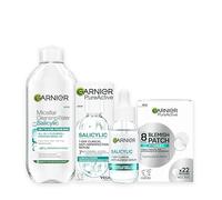 Garnier Pure Active Anti-Blemish 3-Step Skincare Routine Bundle, Micellar Salicylic Cleansing Water 400ml, 7-Day Clinical Anti-Blemish Serum 28ml, Blemish Patches x22
