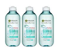 Garnier Pure Active Micellar Facial Cleansing Water for Combination, Oily and Sensitive Skin, Purifying Face and Eye Make-up Remover and Cleanser, 400 ml Pack of 3