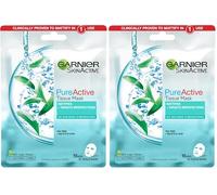 Garnier Pure Active Tea Tree & Salicylic Acid Sheet Mask, Mattfies Skin & Visibly Unclogs Pores In 15 Minutes, Dermatologically Tested (Pack of 2)