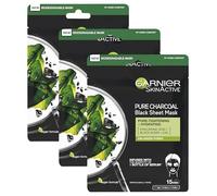 Garnier Pure Charcoal and Algae Sheet Mask, Purifying and Hydrating Face Mask With Hyaluronic Acid, LHA & Black Algae, Tightens Enlarged Pores & Purifies Skin, Biodegradable & Vegan Tissue 28g