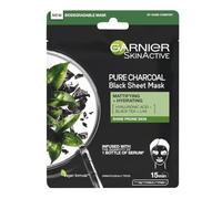 Garnier Pure Charcoal And Black Tea Sheet Mask, Purifying And Hydrating Face Mask With Hyaluronic Acid, LHA & Black Tea Extract, Mattifies Shine Prone Skin, Biodegradable & Vegan Tissue 28g