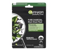 Garnier Pure Charcoal And Black Tea Sheet Mask, Purifying And Hydrating Face Mask With Hyaluronic Acid, LHA & Black Tea Extract, Mattifies Shine Prone Skin, Biodegradable & Vegan Tissue 28g