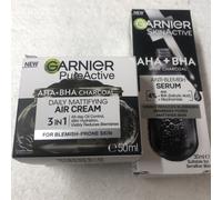 Garnier PureActive AHA+BHA Charcoal Daily Mattifying Air Cream 50ml + Serum