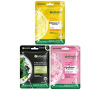 Garnier Sheet Mask (Pack of 3 (Assorted)) | 3 face sheet masks for a facial like glow in 15 mins| Hydrates & detoxifies the skin. Enriched with natural ingredients