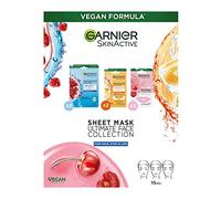 Garnier Sheet Masks Ultimate Face Collection, Set of Sheet Masks for Face, Eyes and Lips, With Natural Plant Extracts, Hyaluronic Acid Serum and Vegan Tissue, SkinActive, 6 Pieces