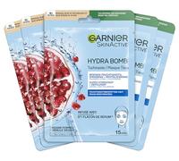 Garnier Skin Active Hydra Bomb Cloth Mask Set Pomegranate for Dry Skin Revitalising and Moisturising with Hyaluronic Acid and Pomegranate Extract, SkinActive, Hydra Bomb, 5 x 28 g