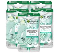 Garnier SkinActive Cryo Jelly Biodegradable Textile Eye Contour Mask Anti-Fatigue Ice Effect with Hyaluronic Acid Conto Occhia Darkenings Vegan Formula - 5 Packs of 1 Application