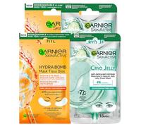 Garnier SkinActive Hydra Bomb Eye Mask for Dark Circles with Orange Juice and Hyaluronic Acid 4 Patch + Cryo Jelly Anti- Fatic Eye Mask Ice Effect with Glycerine and Menthol 4 Patch