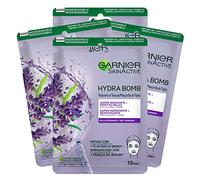 Garnier SkinActive Hydra Bomb Super Moisturizing Sheet Face Mask with Relaxing Effect Vegan Formula with Lavender and Hyaluronic Acid with Relaxing Action for Stressed Skin - 4 Disposable Masks