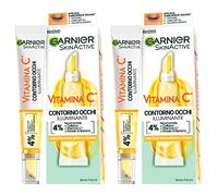 Garnier SkinActive Vitamin C Eye Contour Brightening Cream for Dull and Tired Eyes Vegan Formula with Niacinamide Caffeine and Banana Powder - 2 Bottles of 15ml