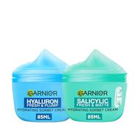 Garnier Sorbet Cream 2-Pack Skincare Bundle, Pure Active Salicylic Fresh & Matte Hydrating Cream 85ml and Hyaluron Fresh & Plump Hydrating Sorbet Cream 85ml, Face Moisturiser Duo