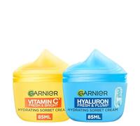 Garnier Sorbet Cream 2-Pack Skincare Bundle, Vitamin C Fresh & Bright Hydrating Cream 85ml and Hyaluron Fresh & Plump Hydrating Sorbet Cream 85ml, Daily Facial Moisturisers