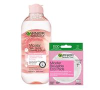 Garnier Ultimate Cleansing Duo | 1x Garnier Micellar Rose Cleansing Water 400ml, Glow Boosting Face and Eye Makeup Remover & Set Of 3 Micellar Eco Pads, Reusable Eco Friendly Makeup Remover Pads