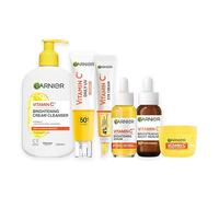 Garnier Ultimate Vitamin C Brightening 6-Piece Skincare Bundle, Cream Cleanser 250ml, Eye Cream 15ml, Day Serum 30ml, Night Serum 30ml, Sorbet Cream 85ml, SPF50+ UV Fluid 40ml